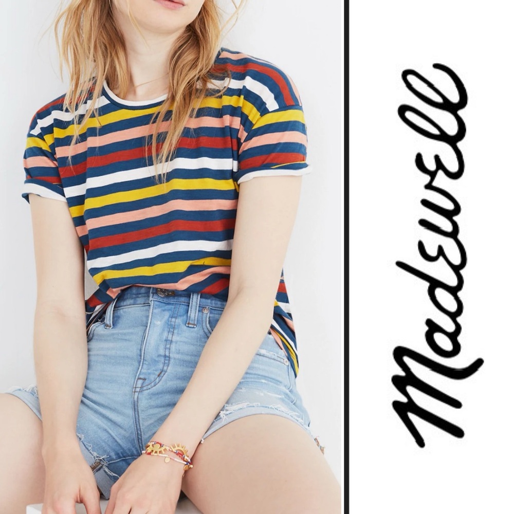 Madewell Women's Colorful Striped Tee - Blue, Yellow, Red